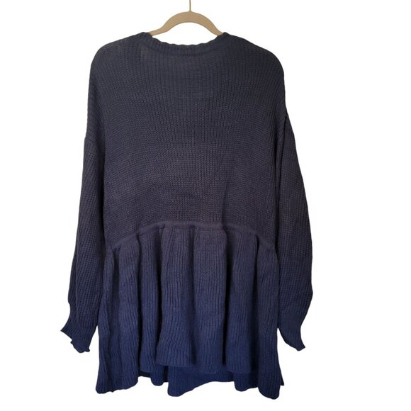 Sweater Tunic 3XL Knit V-Neck Blue Tie Waist Heavy Ruffle Hem Plus Size 100% Acr - Picture 3 of 5